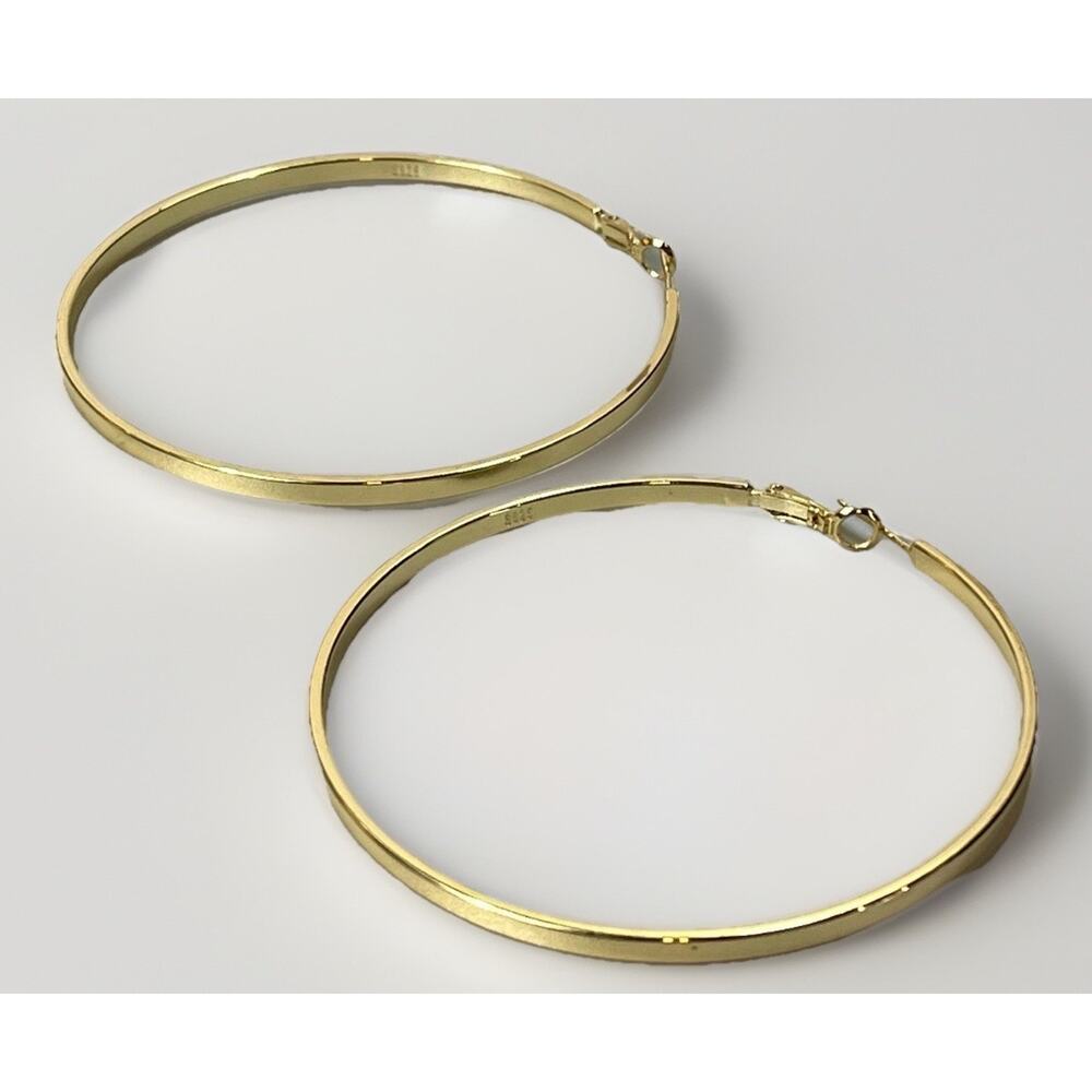 VTG 925 Sterling Silver Gold Tone Hoop Earrings 2.5” Large Flat Hoops 17.7g - Picture 2 of 13